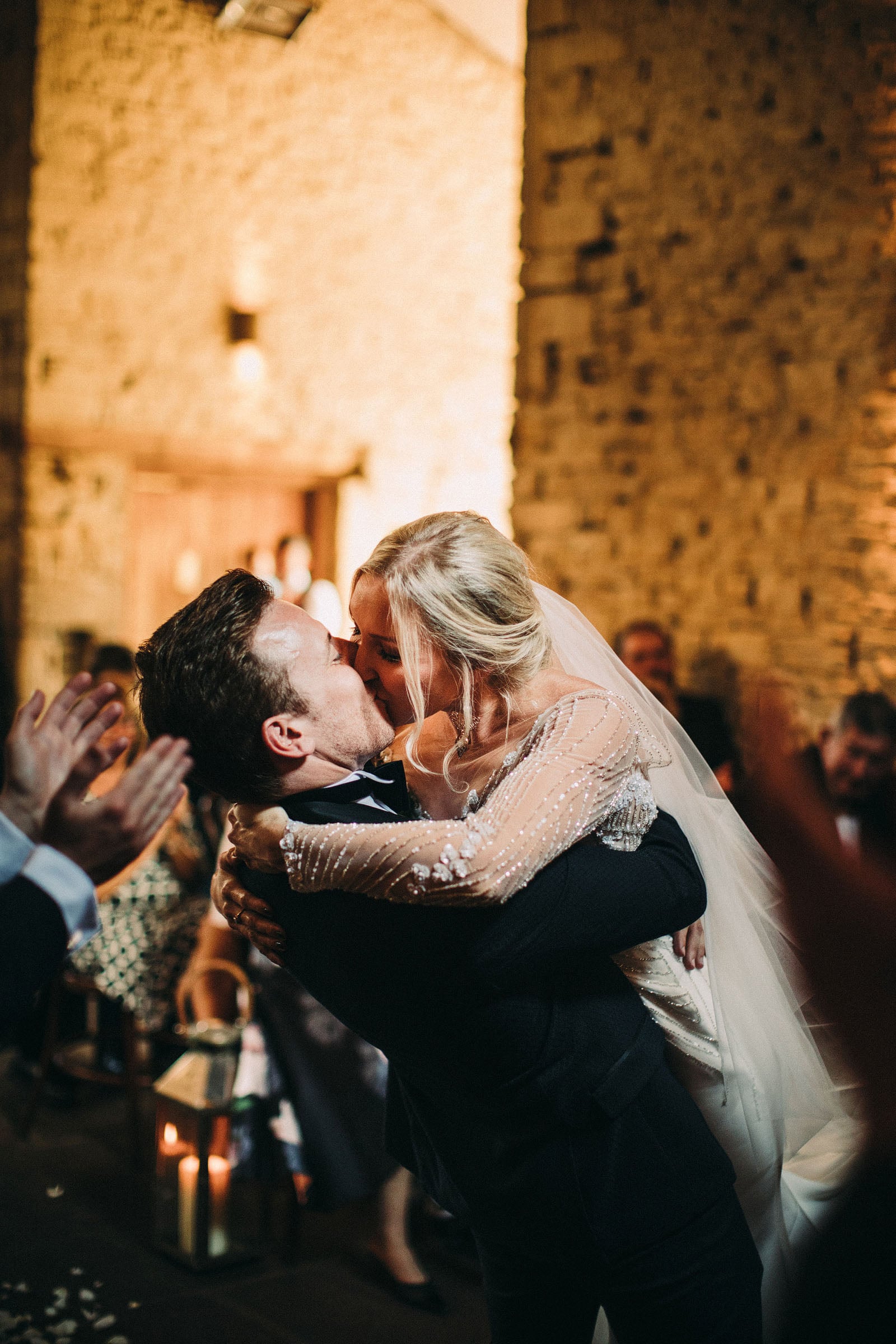 Cripps Barn Civil Wedding Ceremony Kiss