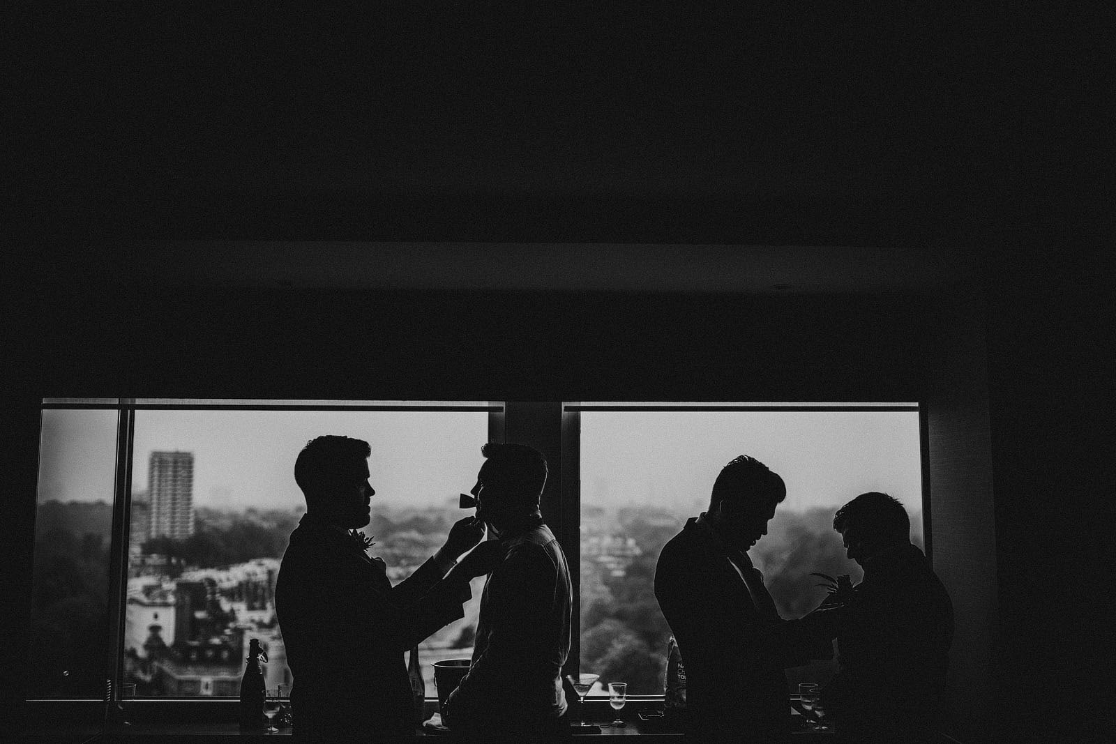 Groomsmen getting ready at the Royal Lancaster Hotel