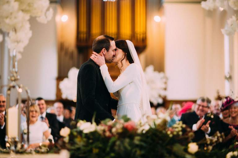 Hawkstone Hall Wedding Chapel First Kiss
